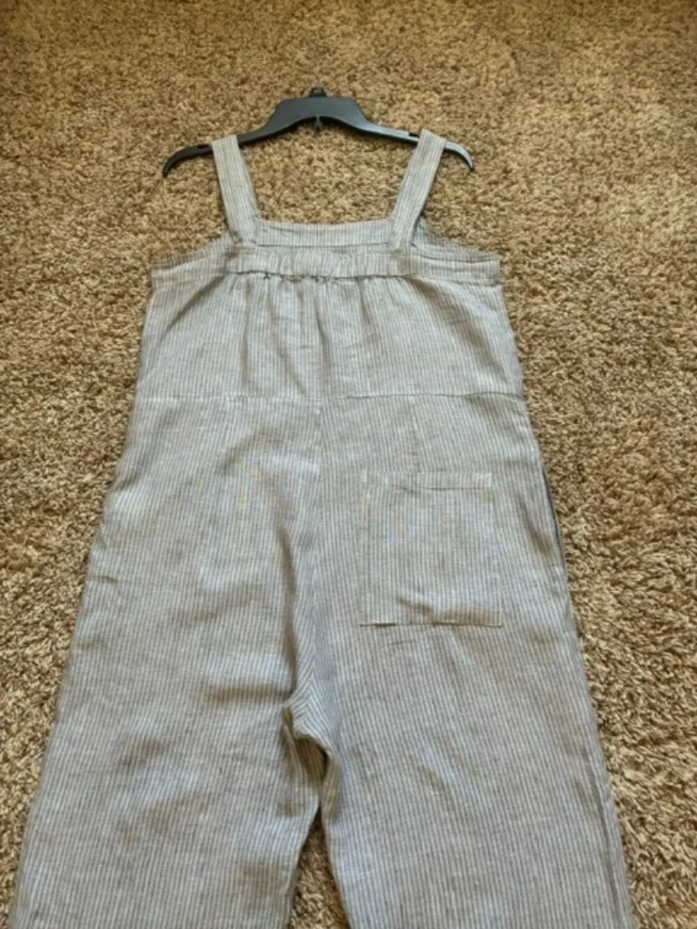 EVERLANE Sleeveless Square Neck Striped Crop Coastal Gray Jumpsuit Size 6,